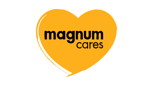 Title of MagnumCares in a yellow-coloured love